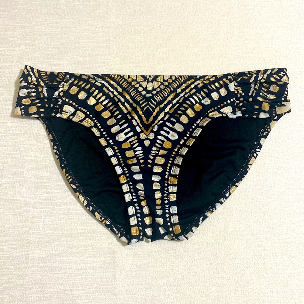 KENNETH COLE Women's Side Shirred & Metallic Gold Bikini Bottom Size S